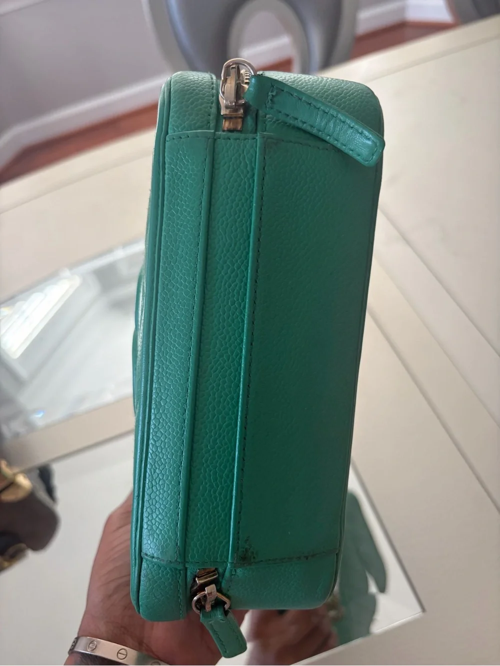 CHANEL GREEN CAVIAR CC FILIGREE MEDIUM VANITY CASE CROSSBODY BAG